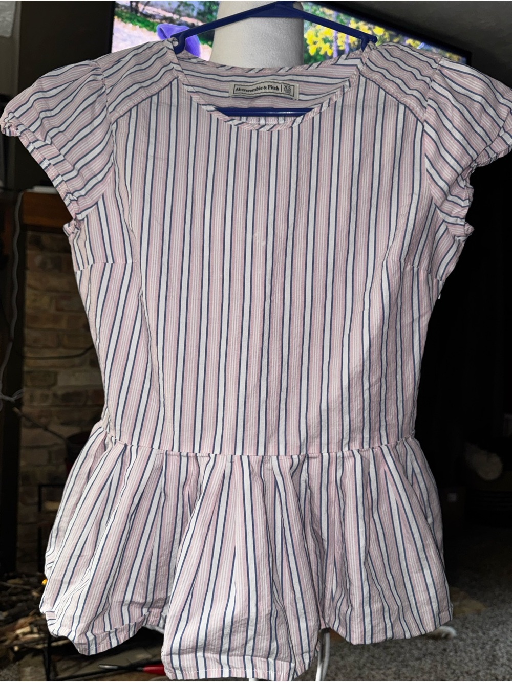 Abercrombie & Fitch Pink and Blue Striped Peplum Blouse
